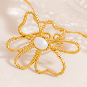 Anillos de Moda Chapados en Oro con Diseño de Lazo de Flor Ajustables para Mujer, Joyería de Regalo - Product Image 2