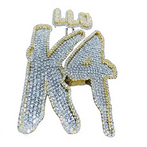 Pendentif lettre K4 en argent + moissanite, pendentif en cristal plaqué, look luxueux, style hip hop, bijoux unisexes - Product Image 1