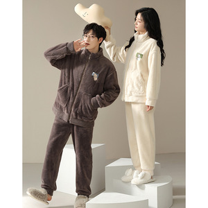 Pijamas para Parejas, Forradas de Felpa, Gruesas, de Felpa de Coral, Ropa de Casa, Primavera y Otoño para Mujer, Traje de Abrigo para Hombre Adolescente - Product Image 3