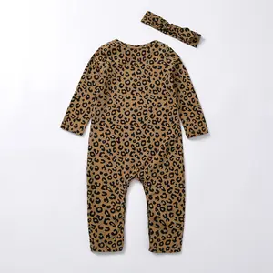 뜨거운 판매 개인 맞춤형 로고 긴 소매 대나무 아기 장난 꾸러기 옷 로파 드 베베 스판덱스 아기 잠옷 표범