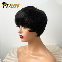 Perruque Courte Pixie en Gros Cheveux Vietnamiens Bruts Sans Dentelle Pré-Pluckée Sans Colle avec Frange Prête à Porter Vente Directe Usine