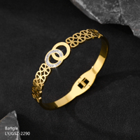 Bracelet jonc géométrique plaqué or 18 carats en acier inoxydable écologique de haute qualité, avec zircon creux vintage