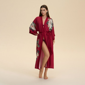 Pigiama Lussuoso in Raso Floreale Stile Europeo-Americano, <span class=keywords><strong>Taglie</strong></span> <span class=keywords><strong>Forti</strong></span>, Camicia <span class=keywords><strong>da</strong></span> <span class=keywords><strong>Notte</strong></span> Lunga a <span class=keywords><strong>Maniche</strong></span> <span class=keywords><strong>Lunghe</strong></span> per Donna, Primavera/Autunno - Product Image 5