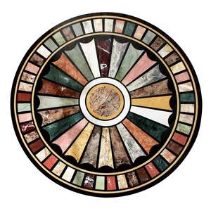 Table ronde en marbre noir avec incrustation de pierre précieuse florale, table en pierre semi-précieuse faite à la main, art de la pierre, décoration de table à manger de luxe - Product Image 2