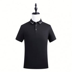 Custom Logo Embroidered 100% Silk Cotton Black Slim Golf for Polo Shirts with Two Button Neck Printed Pattern Solid Design for M - Product Image 1
