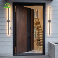 Portes battantes extérieures en bois résidentielles avec serrure intelligente à empreinte digitale et mot de passe, porte d'entrée pivotante en bois sécurisée