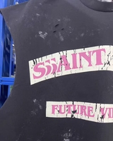 T-shirts Saint Louis sans manches de marque de créateur, de haute qualité, avec imprimé lettres colorées et effet délavé à l'acide, vente en gros