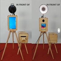 YPT--W4 Photomaton instantané double face en chêne avec écran tactile 18,5 pouces, compatible iPad/DSLR/appareil photo, télécommande, en bois