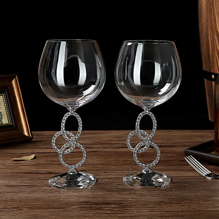 Bicchiere champagne vetro cristallo calice vendite dirette della fabbrica di alta gamma per la casa personalizzato diamante metallo europeo bicchiere da vino rosso