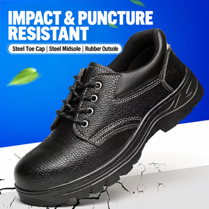 Zapatos de Seguridad Negros con Cordones Texturizados, Zapatillas de Trabajo con Puntera de Acero, Calzado Protector Antipinchazos para la Construcción Industrial - Product Image 5