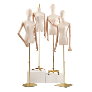 Tonhan B9 ? Female Mannequin, Stoffbezogenen Upper Body With Wooden Lid ? Wooden Arms And Hands Can Be Adjusted As Required; Dark Wooden Stand