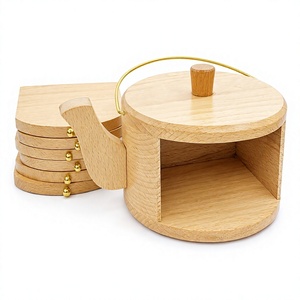 Ensemble de sous-verres absorbants personnalisés en bois et laiton avec base en bois – Cadeau écologique pour fêtes et voyages, idéal comme support de tasse ou tapis de table - Product Image 1