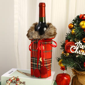 Decoraciones Navideñas Europeas y Americanas, Nuevo Juego de Vino con Santa Claus, Cuello de Lino y Lana, Lazo de Seda para Decoración Navideña del Hogar - Product Image 4