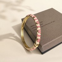 Gelang Berengsel Enamel Motif Bunga Warna Permen, Gelang Berhias Emas Pola Bunga Manis Multi-Warna, Perhiasan Wanita Modis, Hadiah Sehari-hari