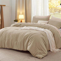 Ensemble de couette en coton lavé uni, blanc crème, 3 pièces, literie douce et légère, 200TC, 2 taies d'oreiller, esthétique minimaliste, tout inclus