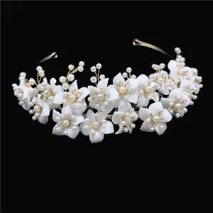 RE3959 Unique Design Handmade Porcelain Flower bridal hair accessories wedding headbands pearl hair ornaments