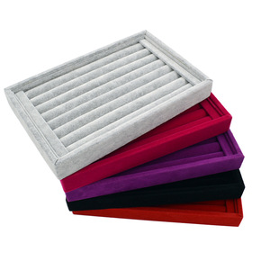 Small Size Plush Jewelry <strong>Ring</strong> Tray 7 Slots Grey Frosted Velvet <strong>Ring</strong> Tray Black PU Leather Jewelry Selection <strong>Plate</strong> - Product Image 1