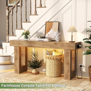 Mesa Consola de Entrada de Madera Rústica SENYU con Estante de Almacenamiento e Iluminación LED, Diseño Moderno de Casa de Campo para Decoración de Interiores del Hogar - Product Image 3