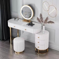 Meuble Coiffeuse Moderne en Bois de Chêne avec Miroir sur Pied et Ottoman – Collection Chambre à Coucher – Offre Spéciale