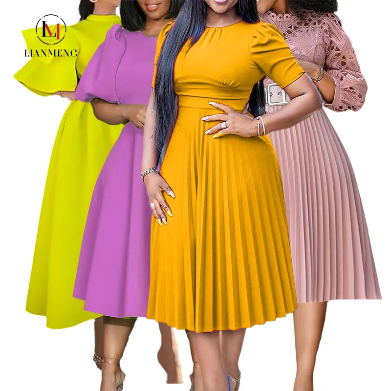 LIANEMNG AB015 Custom Women Summer Plus Size Women's Clothing Formal Church Traditional African pleated women dresses