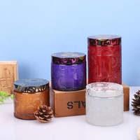 Luxe 12oz 350ml 17oz 520ml en relief en gros écologique grand pot de bougie en verre coloré réutilisable