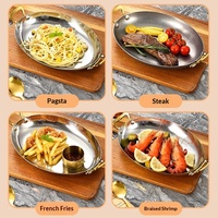 Plat de service ovale de luxe en acier inoxydable épaissi, écologique, durable et compatible micro-ondes, pour fruits de mer et steak, idéal pour la restauration