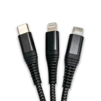 Kabel Pengisian Cepat 3 in 1 Nylon Braided Multi USB Charger Cable Logo Custom Universal untuk iPhone Tipe C Micro USB Kabel Data