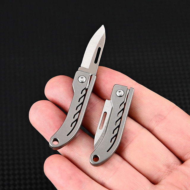 Edc Titanium Small Mini Pocket Knife Portable Keychain High Hardness D2 Steel sharp Utility Knife Open Express Box Knife