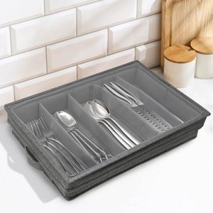 Non-Woven Fabric Silverware <b>Storage</b> Case with Adjustable Dividers & Transparent Lid & Hardboard Support - Product Image 1