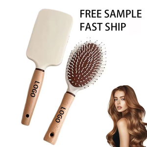 Custom logo Wooden Handle <b>Hair</b> <b>Brush</b> for <b>Curly</b> <b>Hair</b> Scalp Massage and Detangling Comb Soft Bristles for Women and Styling - Product Image 1