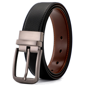 Cinto Masculino de Couro Genuíno Dupla Face com Fivela Rotativa de Liga Metálica, Estilo Americano de Alta Qualidade, em Couro Bovino de Duas Camadas - Product Image 3