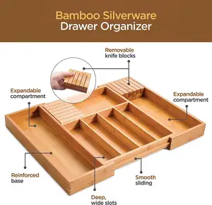 Professional Custom Bamboo Kitchen Organizer Bamboo Expandable Drawer Organizer With Removable Knife Block