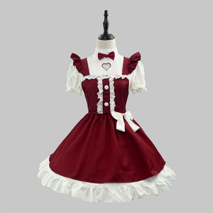 Lolita Maid Outfit Claret Polyester Anime Cosplay Costume Winter 2024 Game Role Playing Dress With Headband - Product Image 2