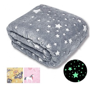 100% Polyester Print Star Mantas Luminoso Super Soft Magic <strong>Plush</strong> Throw Glow in the Dark Flannel Shine <strong>Blankets</strong> - Product Image 1