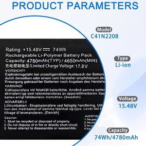 <span class=keywords><strong>Batteria</strong></span> di Ricambio JIAZIJIA C41N2208 per <span class=keywords><strong>ASUS</strong></span> ROG Ally RC71L 15.48V 74Wh 4780mAh LiCoO2 Catodo Nero Prodotta in Cina Disponibile - Product Image 2