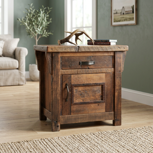 Table d'appoint rectangulaire rustique personnalisable en bois avec tiroir - Bois recyclé - Écologique - Fait main - Vente en gros - Product Image 3