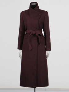 Cappotto Lungo da Donna Stile Retrò Francese, Tinta Unita, Collo Alto con Lacci, <span class=keywords><strong>Rosso</strong></span>, Nuova Moda Primavera 2026 - Product Image 2