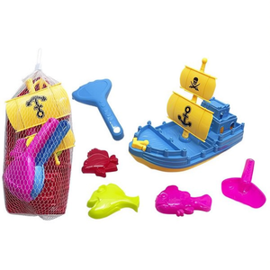 Pirate Ship Beach Toy Set 18x36.5x19cm With Shovel Mold And Net Bag For Kids Sand Play - Product Image 1