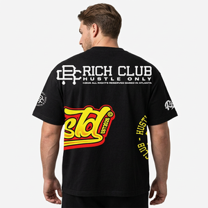 เสื้อยืดคอกลมสีดำสำหรับผู้ชาย RICH แขนสั้น พิมพ์ลายโลโก้ด้านหน้า ผ้าฝ้าย 100% ทรงปกติ - Product Image 6