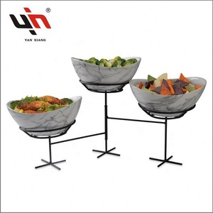 Ensemble de bols de service en porcelaine avec support, motifs marbrés, bols à soupe en porcelaine, bols à salade avec support - Product Image 2