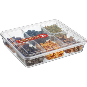 Caja de condimentos transparente de seis compartimentos con tapa cuadrada con clip para condimentos sólidos, uso en fiestas - Product Image 1
