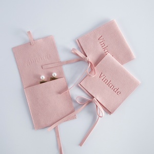 8*8 cm Custom Deboss Logo Luxury Jewelry Pouch Bag Packaging Exquisite Pink Microfiber Envelope Flap Package Pouch With <b>Rope</b> - Product Image 5