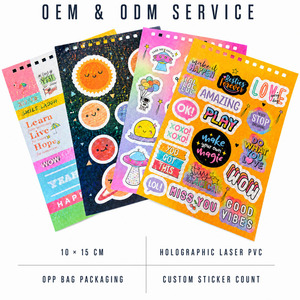 Feuille d'autocollants holographiques personnalisés 10x15cm en PVC découpé au laser, vente en gros OEM ODM pour agenda, journal, scrapbook, classeur - Product Image 1