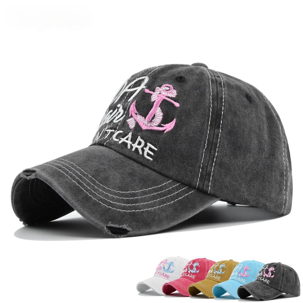 Six Panel Boat Anchor Embroidered Baseball Cap Personalized Retro Washed Cotton Duckbill Cap Fashionable Sun Hat