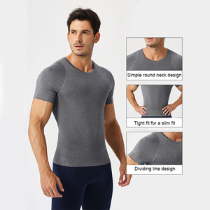 XW-51232 nouvelle mode léger hommes solide survêtement porter 3D coupe ligne de démarcation haut de gymnastique coupe ajustée à manches courtes chemise de sport - Product Image 2