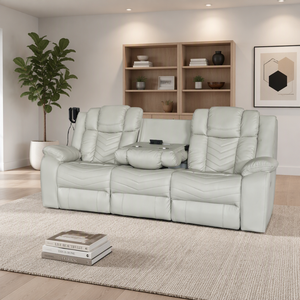 Sofá Seccional Reclinable Gris de 2 Plazas con Luz LED, Tapizado en Cuero Sintético, 3 Posiciones Reclinables, Moderno, para Sala de Estar - Product Image 2
