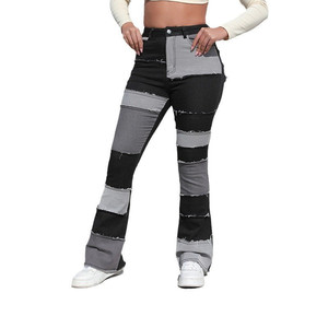 Pantaloni in denim elasticizzato a gamba larga svasata stile europeo, vestibilità comoda, lavaggio effetto invecchiato, all'ingrosso - Product Image 2