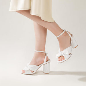 Eleganti Scarpe da Sposa Bianche <span class=keywords><strong>con</strong></span> Fiocco e Tacco Grosso per <span class=keywords><strong>Donne</strong></span>, Sandali <span class=keywords><strong>con</strong></span> Tacco Alto, Punta Aperta, Cinturino alla Caviglia, Plissettati e Raffinati - Product Image 5