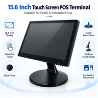Écran tactile POS noir de 15,6 pouces avec base ronde, affichage de caisse de bureau pour la vente au détail, les restaurants, les épiceries, les caisses de paiement
