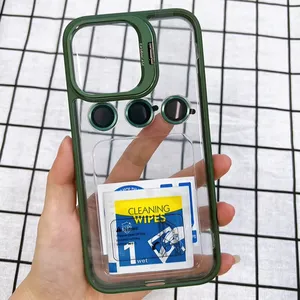Clear Transparent Hard Mobile Phone Case With Lens Protect Holder Back Cover For Iphone 15 14 13 12 Pro Max